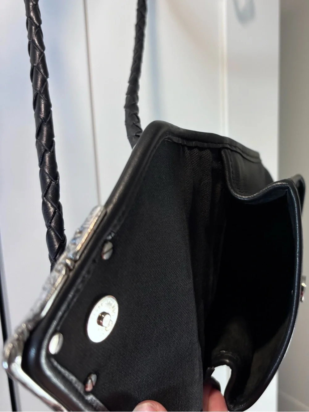 Brighton Vintage Black Leather Crossbody Bag Floral Silver Hardware Heart Purse
